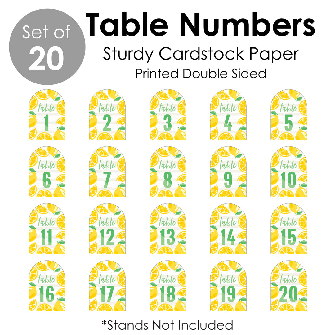 So Fresh - Lemon - Citrus Lemonade Party Double-Sided 5 x 7 inches Cards - Table Numbers - 1-20