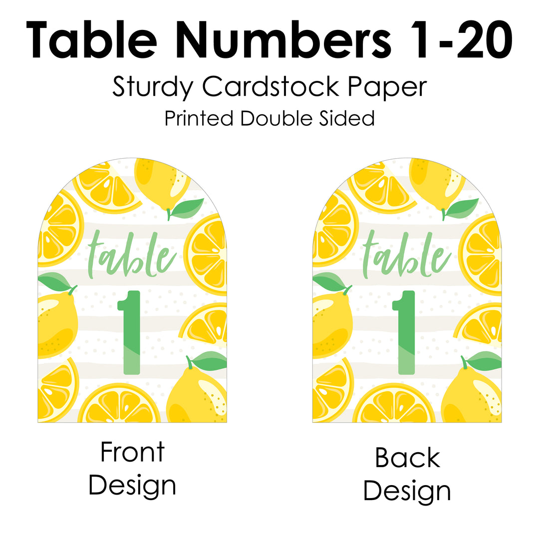 So Fresh - Lemon - Citrus Lemonade Party Double-Sided 5 x 7 inches Cards - Table Numbers - 1-20