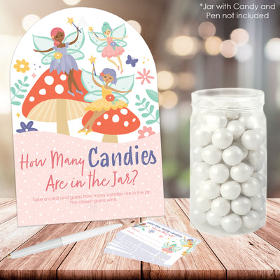 Let's Be Fairies - How Many Candies Fairy Garden Birthday Party Game - 1 Stand and 40 Cards - Candy Guessing Game
