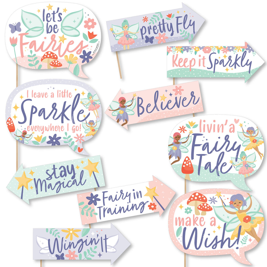 Funny Let's Be Fairies - Fairy Garden Birthday Party Photo Booth Props Kit - 10 Piece