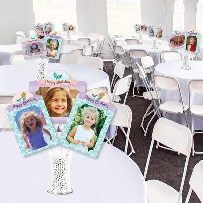 Let's Be Mermaids - Birthday Party Picture Centerpiece Sticks - Photo Table Toppers - 15 Pieces