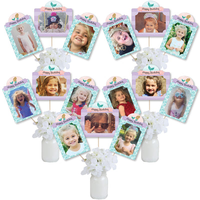 Let's Be Mermaids - Birthday Party Picture Centerpiece Sticks - Photo Table Toppers - 15 Pieces