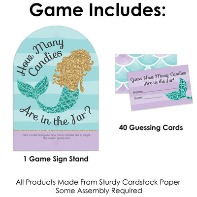 Let's Be Mermaids - How Many Candies Baby Shower or Birthday Party Game - 1 Stand and 40 Cards - Candy Guessing Game