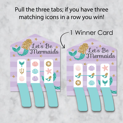 Let's Be Mermaids - Baby Shower or Birthday Party Game Pickle Cards - Pull Tabs 3-in-a-Row - Set of 12