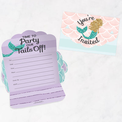 Let’s Be Mermaids - Fill-In Cards - Baby Shower or Birthday Party Fold and Send Invitations - Set of 8