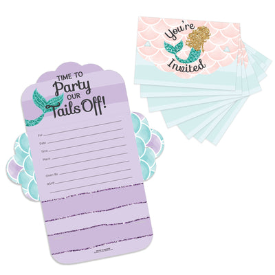 Let’s Be Mermaids - Fill-In Cards - Baby Shower or Birthday Party Fold and Send Invitations - Set of 8