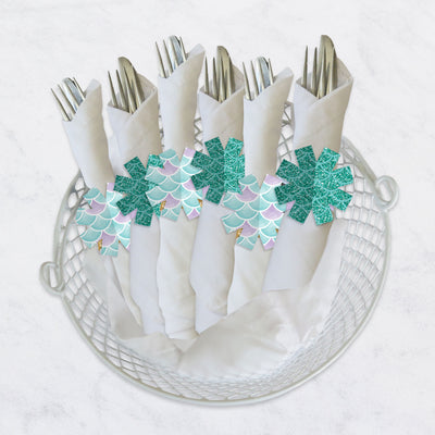 Let's Be Mermaids - Baby Shower or Birthday Party Paper Napkin Holder - Napkin Rings - Set of 24