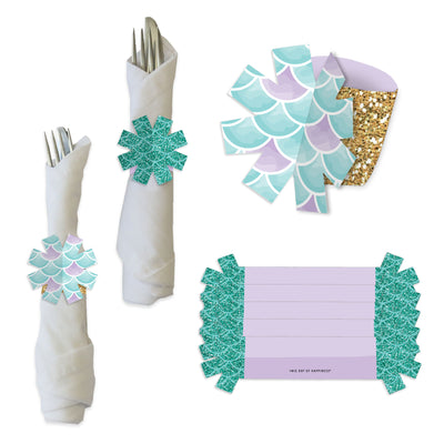 Let's Be Mermaids - Baby Shower or Birthday Party Paper Napkin Holder - Napkin Rings - Set of 24