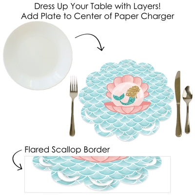 Let's Be Mermaids - Baby Shower or Birthday Party Round Table Decorations - Paper Chargers - Place Setting For 12