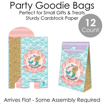 Let's Be Mermaids - Baby Shower or Birthday Gift Favor Bags - Party Goodie Boxes - Set of 12