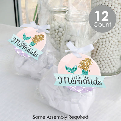Let's Be Mermaids - Baby Shower or Birthday Party Clear Goodie Favor Bags - Treat Bags With Tags - Set of 12