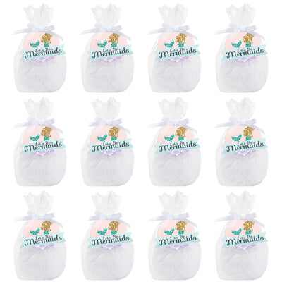 Let's Be Mermaids - Baby Shower or Birthday Party Clear Goodie Favor Bags - Treat Bags With Tags - Set of 12