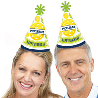 Let's Rally - Pickleball - Cone Happy Birthday Party Hats for Kids and Adults - Set of 8 (Standard Size)