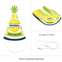 Let's Rally - Pickleball - Cone Happy Birthday Party Hats for Kids and Adults - Set of 8 (Standard Size)