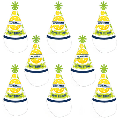 Let's Rally - Pickleball - Cone Happy Birthday Party Hats for Kids and Adults - Set of 8 (Standard Size)