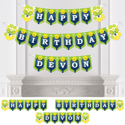 Personalized Let's Rally - Pickleball - Custom Birthday Party Bunting Banner and Decorations - Happy Birthday Custom Name Banner