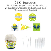 Let's Rally - Pickleball - Cupcake Decoration - Birthday or Retirement Party Cupcake Wrappers and Treat Picks Kit - Set of 24