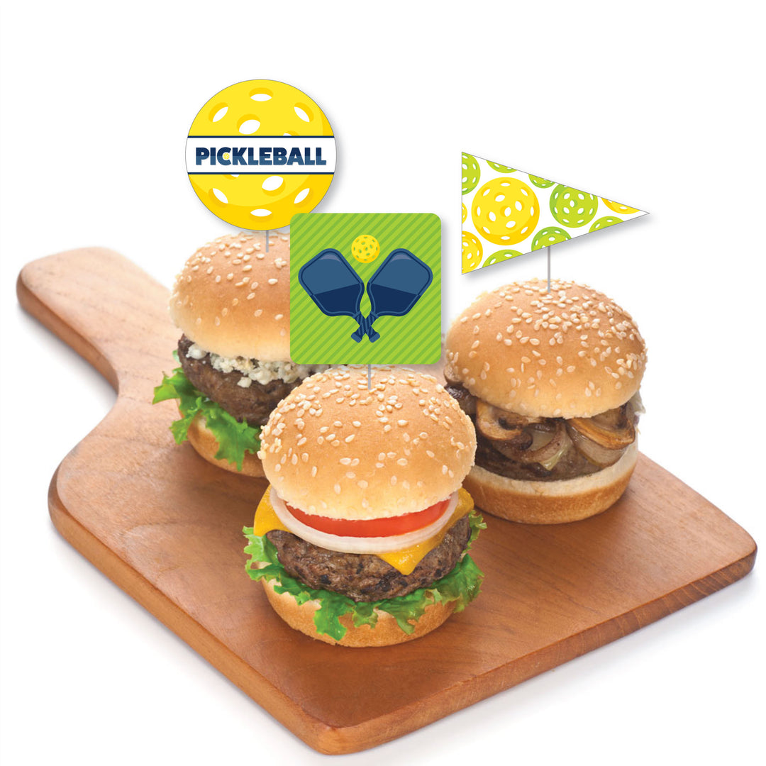 Let's Rally - Pickleball - Dessert Cupcake Toppers - Birthday or Retirement Party Clear Treat Picks - Set of 24