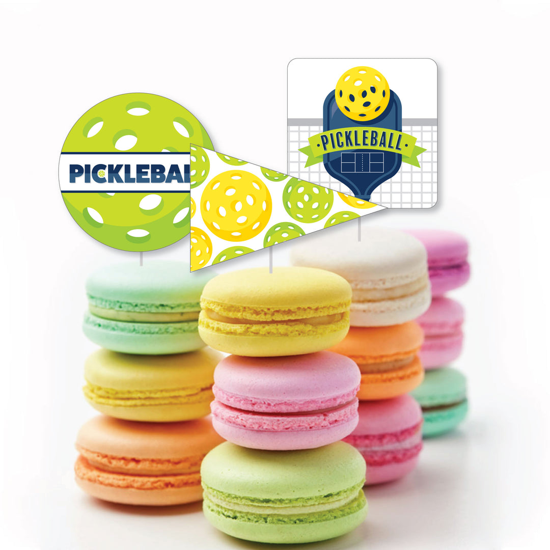 Let's Rally - Pickleball - Dessert Cupcake Toppers - Birthday or Retirement Party Clear Treat Picks - Set of 24
