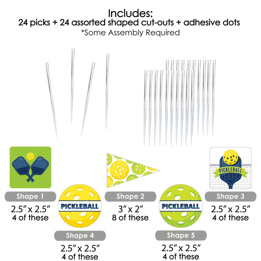 Let's Rally - Pickleball - Dessert Cupcake Toppers - Birthday or Retirement Party Clear Treat Picks - Set of 24