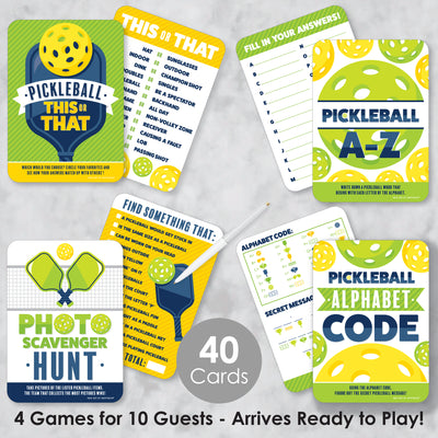 Let's Rally - Pickleball - 4 Birthday or Retirement Party Games - 10 Cards Each - Gamerific Bundle