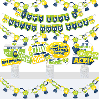 Let's Rally - Pickleball - Banner and Photo Booth Decorations - Birthday or Retirement Party Supplies Kit - Doterrific Bundle