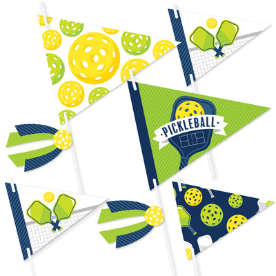 Let’s Rally - Pickleball - Triangle Birthday or Retirement Party Photo Props - Pennant Flag Centerpieces - Set of 20