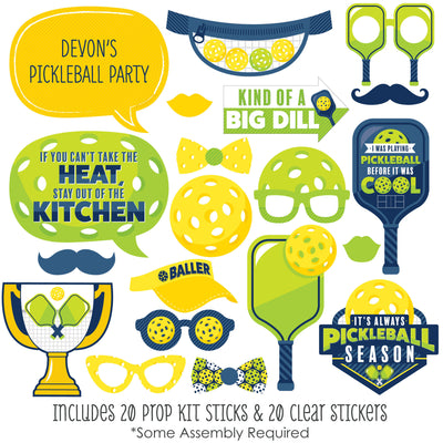 Let's Rally - Pickleball - Personalized Birthday or Retirement Party Photo Booth Props Kit - 20 Count