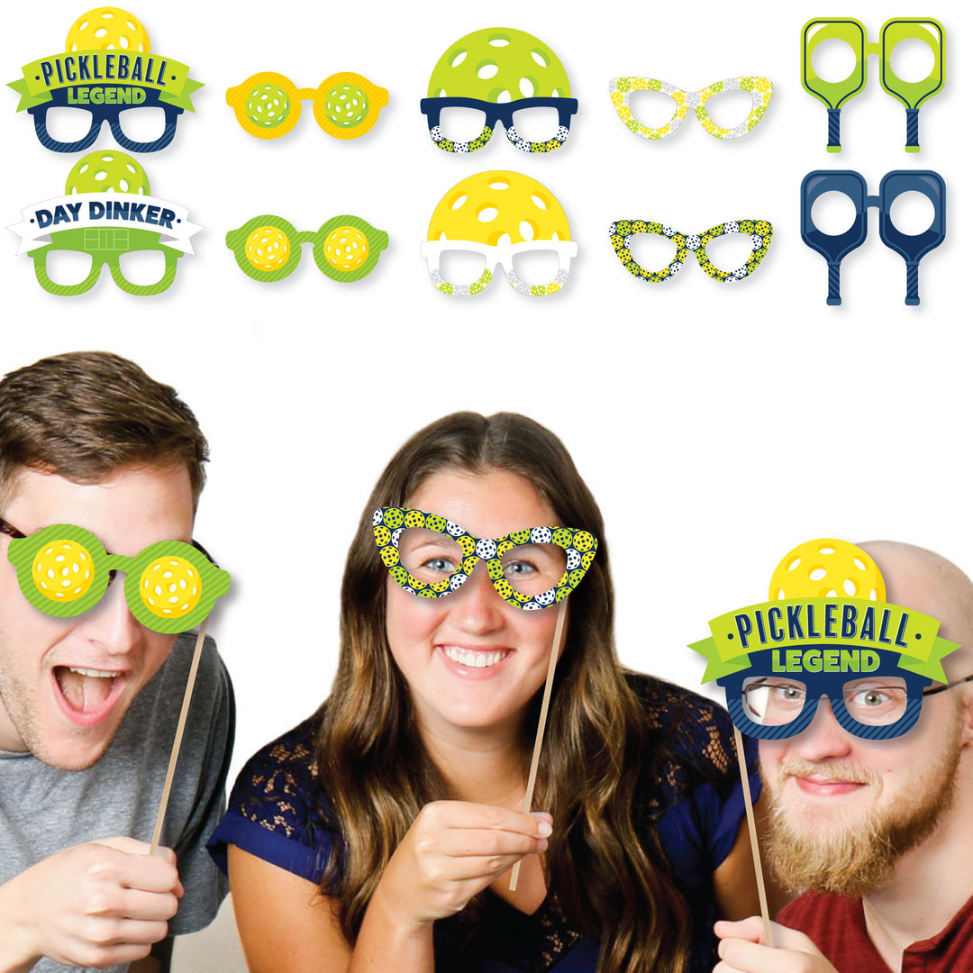 Let's Rally - Pickleball Glasses - Paper Card Stock Birthday or Retirement Party Photo Booth Props Kit - 10 Count