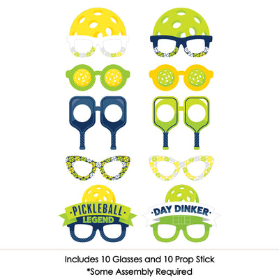Let's Rally - Pickleball Glasses - Paper Card Stock Birthday or Retirement Party Photo Booth Props Kit - 10 Count
