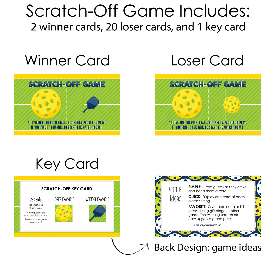 Let's Rally - Pickleball - Birthday or Retirement Party Game Scratch Off Cards - 22 Count