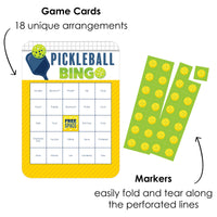 Let's Rally - Pickleball - Bingo Cards and Markers - Birthday or Retirement Party Bingo Game - Set of 18
