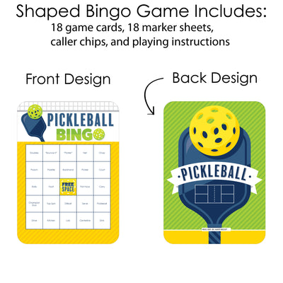 Let's Rally - Pickleball - Bingo Cards and Markers - Birthday or Retirement Party Bingo Game - Set of 18