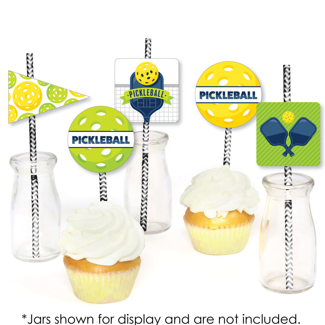 Let's Rally - Pickleball - Paper Straw Decor - Birthday or Retirement Party Striped Decorative Straws - Set of 24
