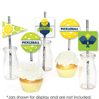 Let's Rally - Pickleball - Paper Straw Decor - Birthday or Retirement Party Striped Decorative Straws - Set of 24