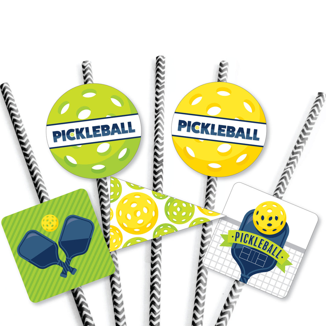 Let's Rally - Pickleball - Paper Straw Decor - Birthday or Retirement Party Striped Decorative Straws - Set of 24