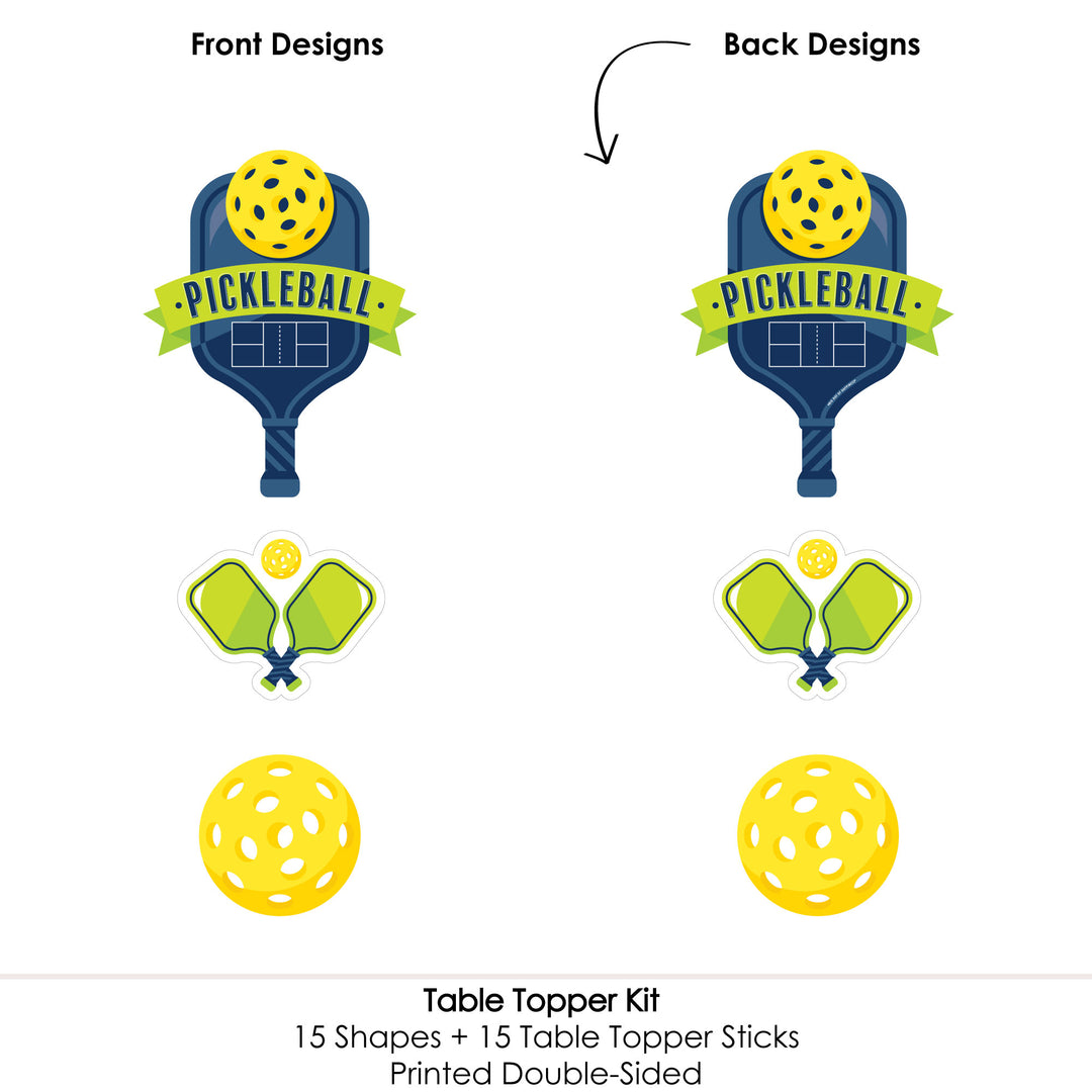 Let's Rally - Pickleball - Birthday or Retirement Party Centerpiece Sticks - Table Toppers - Set of 15