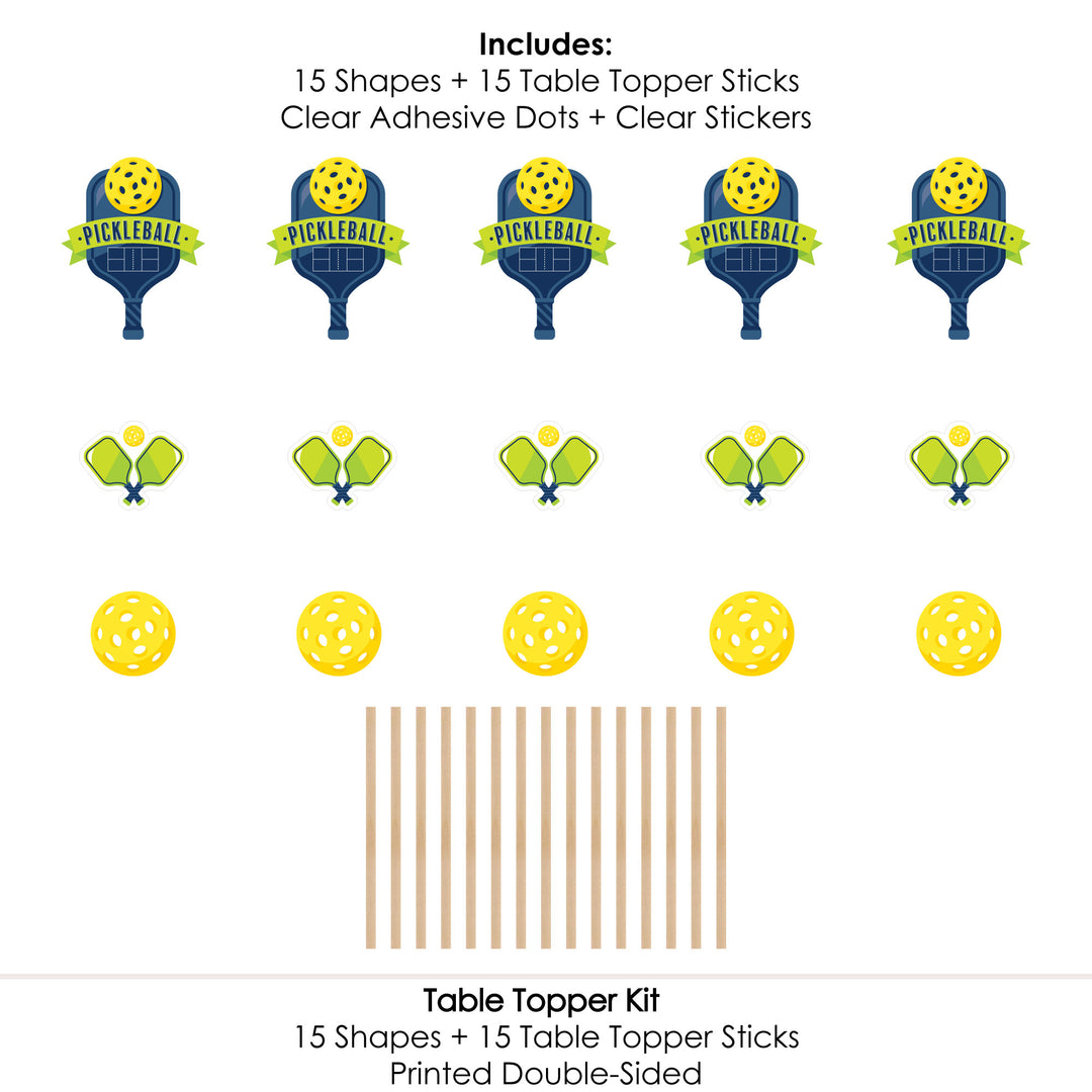 Let's Rally - Pickleball - Birthday or Retirement Party Centerpiece Sticks - Table Toppers - Set of 15