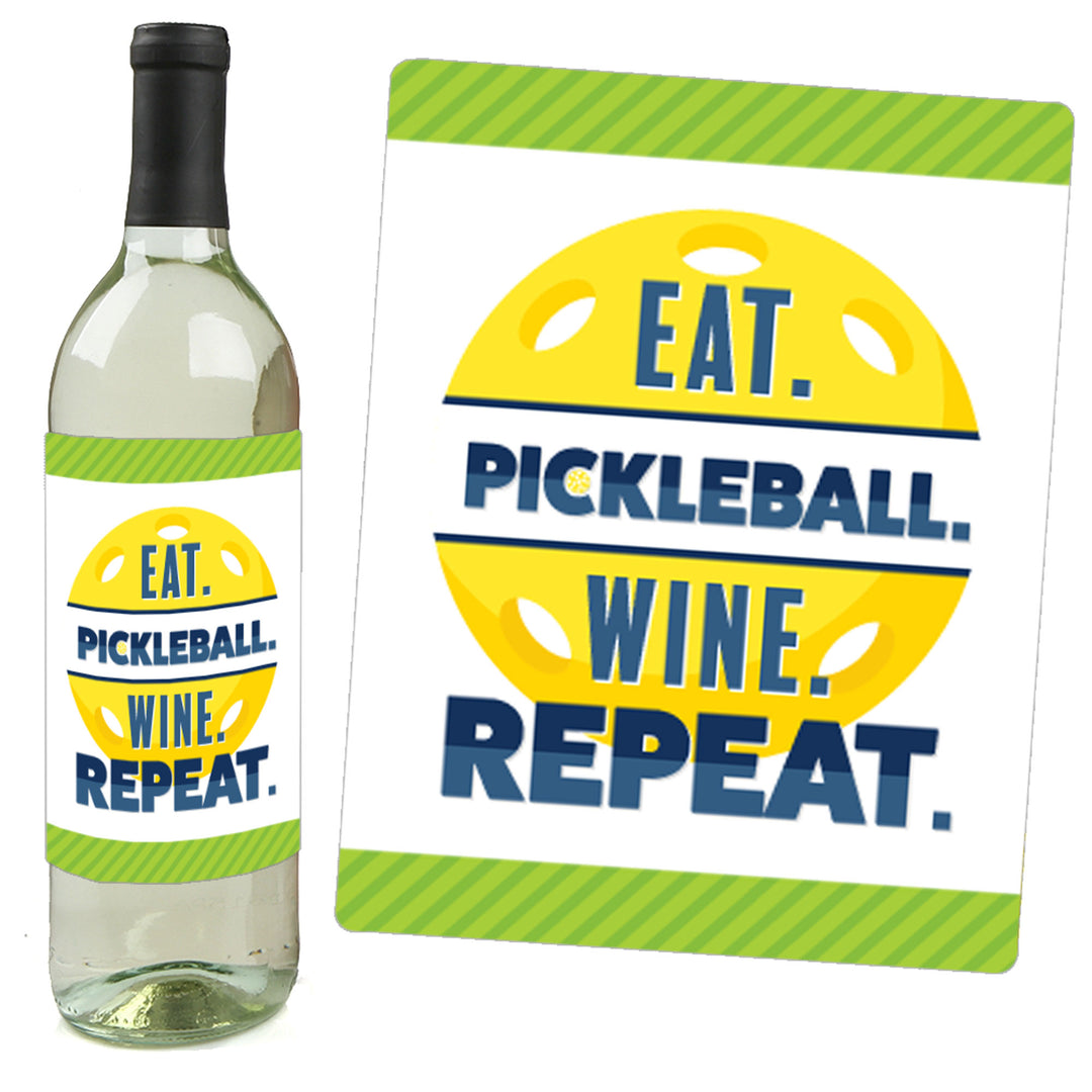 Let's Rally - Pickleball - Birthday or Retirement Party Decorations for Women and Men - Wine Bottle Label Stickers - Set of 4