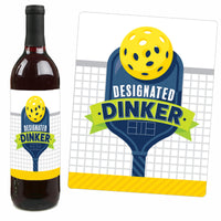 Let's Rally - Pickleball - Birthday or Retirement Party Decorations for Women and Men - Wine Bottle Label Stickers - Set of 4