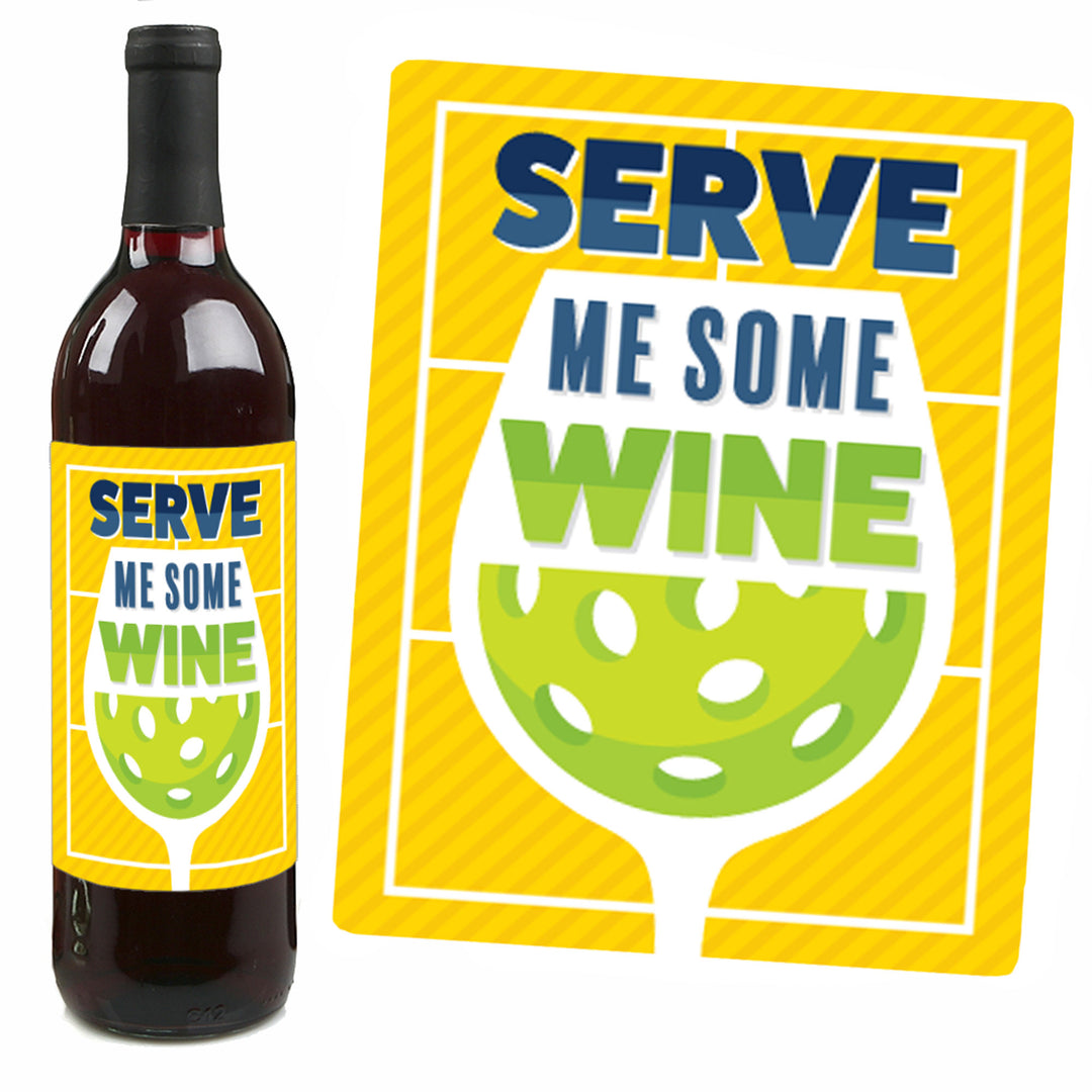 Let's Rally - Pickleball - Birthday or Retirement Party Decorations for Women and Men - Wine Bottle Label Stickers - Set of 4