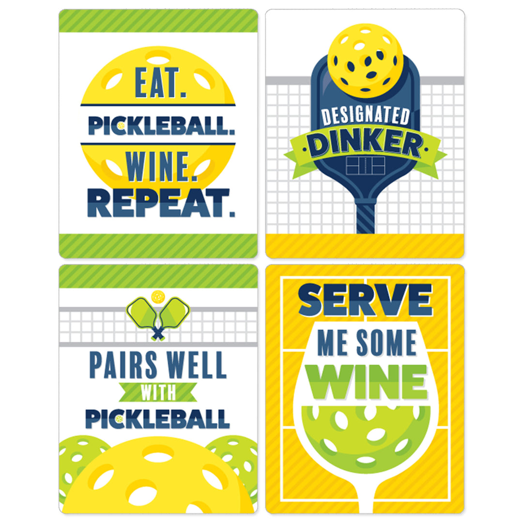 Let's Rally - Pickleball - Birthday or Retirement Party Decorations for Women and Men - Wine Bottle Label Stickers - Set of 4