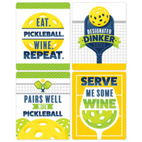 Let's Rally - Pickleball - Birthday or Retirement Party Decorations for Women and Men - Wine Bottle Label Stickers - Set of 4