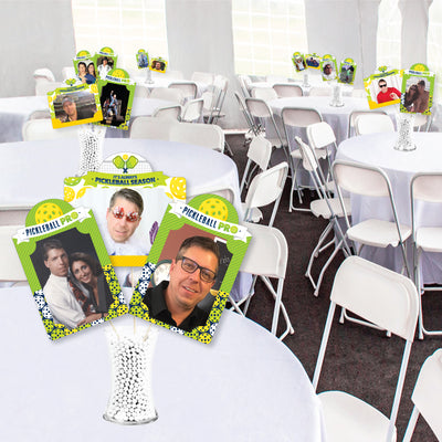 Let's Rally - Pickleball - Birthday or Retirement Party Picture Centerpiece Sticks - Photo Table Toppers - 15 Pieces