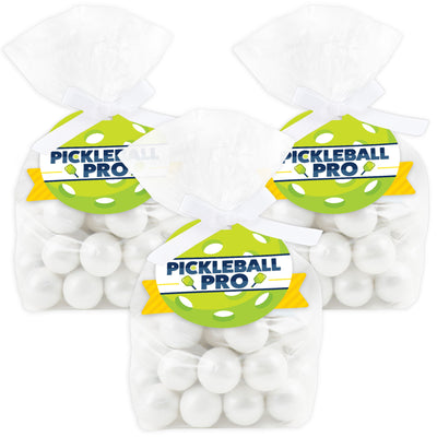 Let's Rally - Pickleball - Birthday or Retirement Party Clear Goodie Favor Bags - Treat Bags With Tags - Set of 12