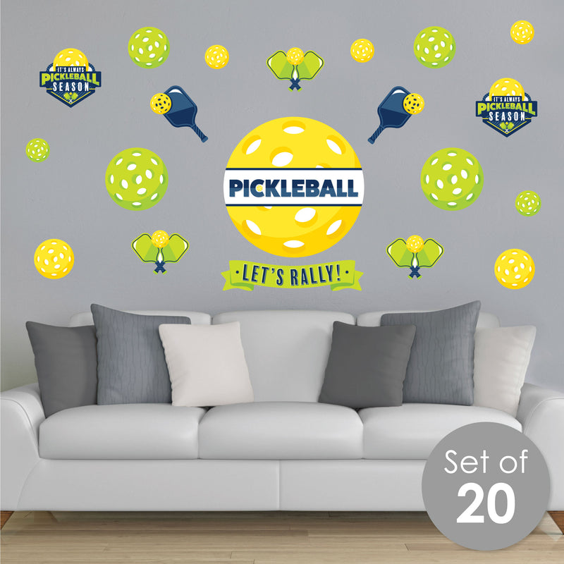 Let’s Rally - Pickleball - Peel and Stick Sports Decor Vinyl Wall Art Stickers - Wall Decals - Set of 20