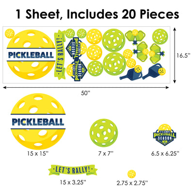 Let’s Rally - Pickleball - Peel and Stick Sports Decor Vinyl Wall Art Stickers - Wall Decals - Set of 20