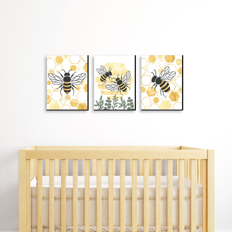 Big Dot of Happiness Little Bumblebee - Bee Nursery Wall Art and Kitchen Decor - 7.5 x 10 Inches - Set of 3 Prints