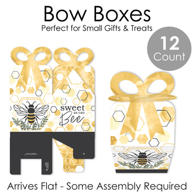 Little Bumblebee - Square Favor Gift Boxes - Bee Baby Shower or Birthday Party Bow Boxes - Set of 12