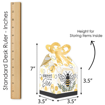 Little Bumblebee - Square Favor Gift Boxes - Bee Baby Shower or Birthday Party Bow Boxes - Set of 12